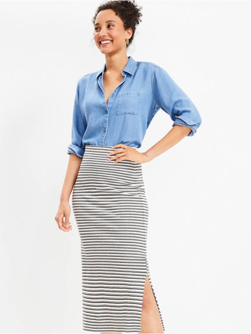 LOFT Textured Stripe Midi Skirt- NWOT